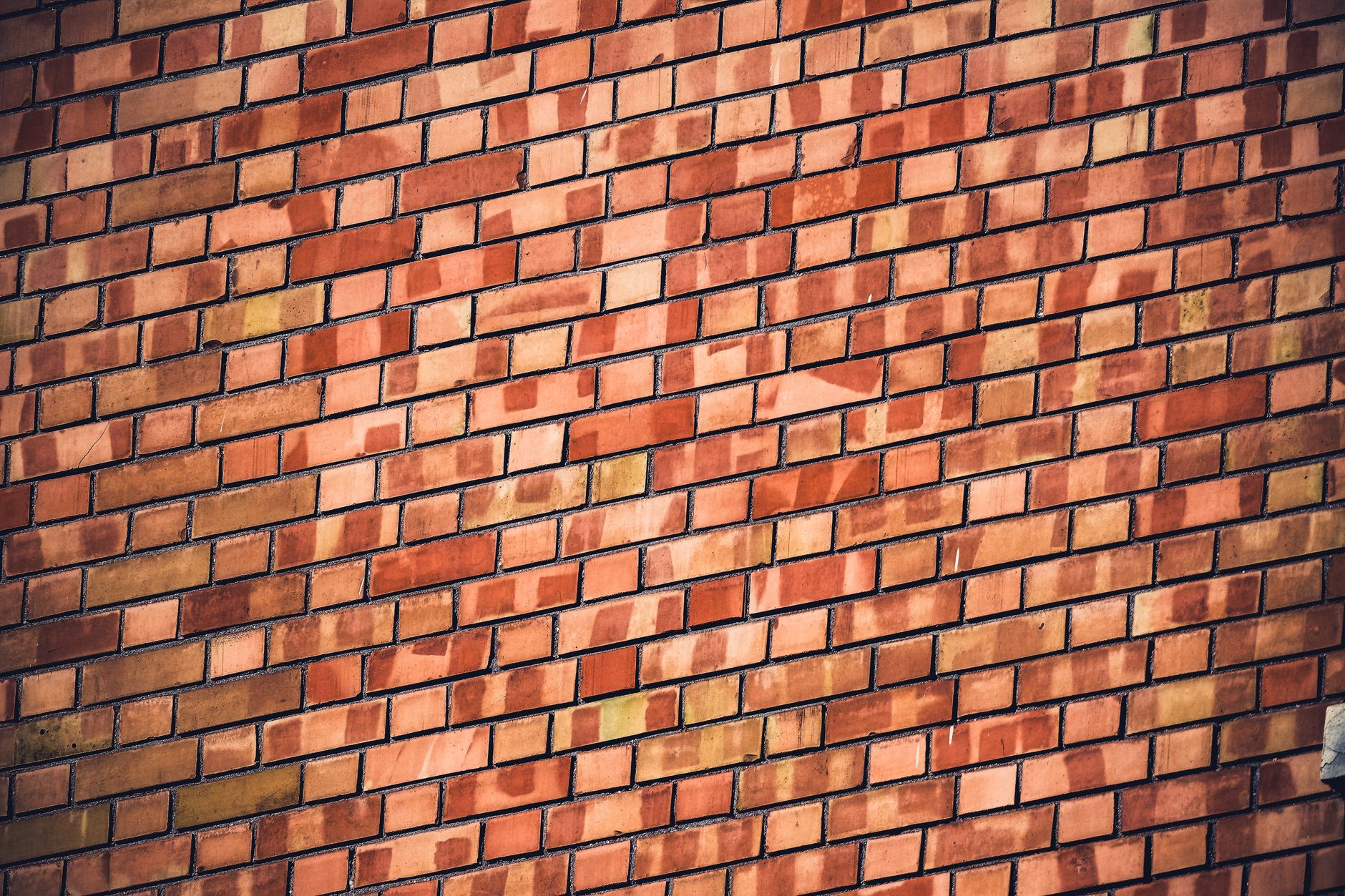 Closeup photo of a textured red brick wall showcasing a detailed pattern with natural color variations.